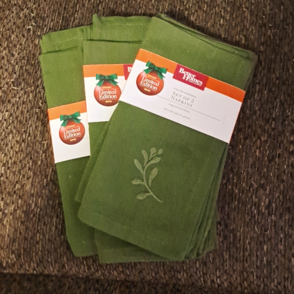 Better Homes and Gardens Cotton Napkins, Olive Green, Embroidered, 18x18 IN
